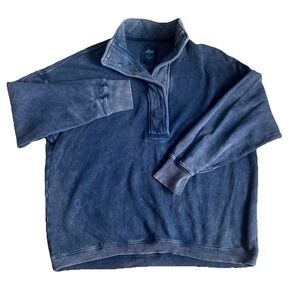 Aerie Blue Oversized Collared Getaway Quarter Snap Sweatshirt Medium